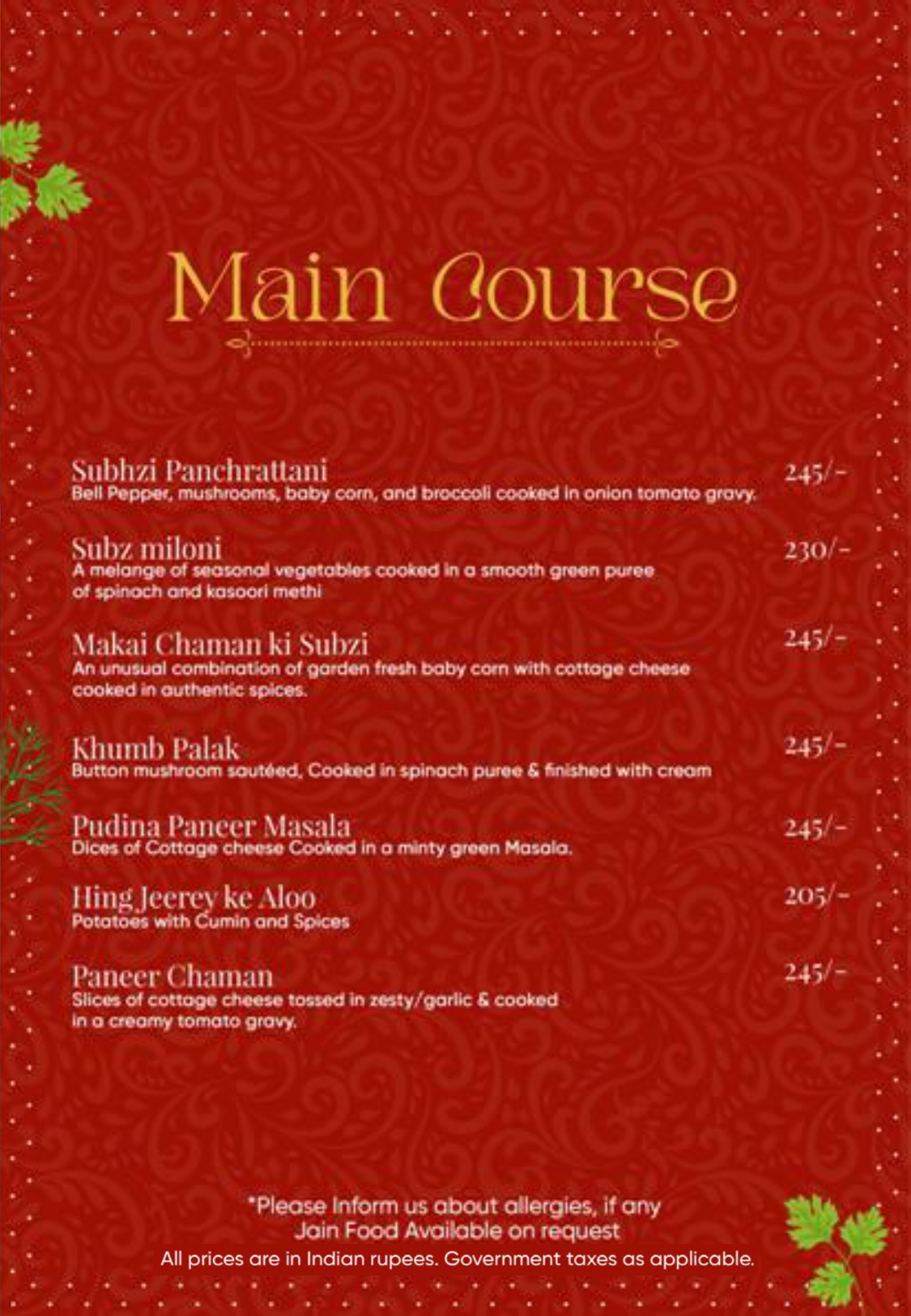 Restaurant menu page 13