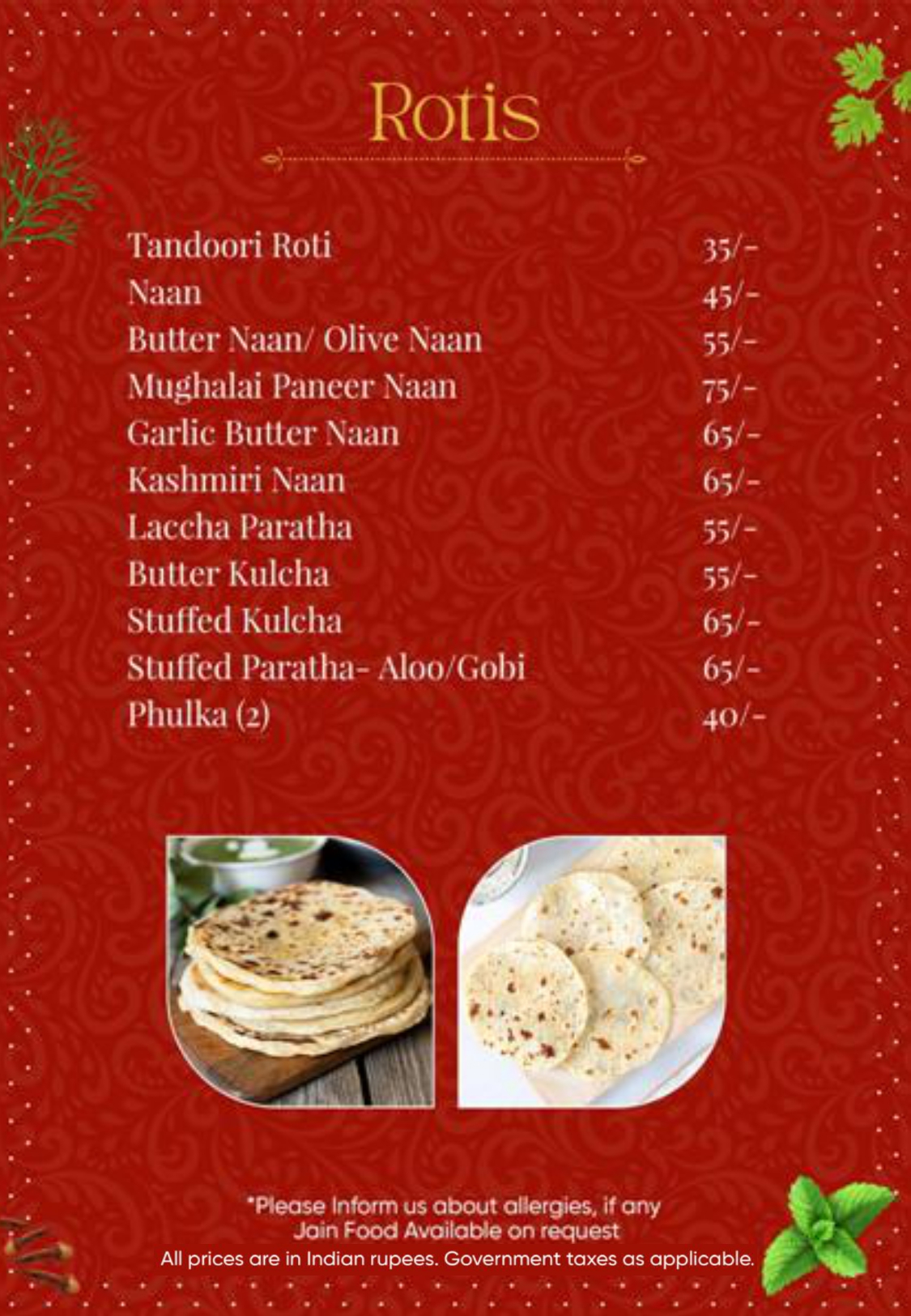 Restaurant menu page 15